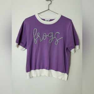 Queen of sparkles, short sleeve, purple, white, silver, frogs sweater TCU M